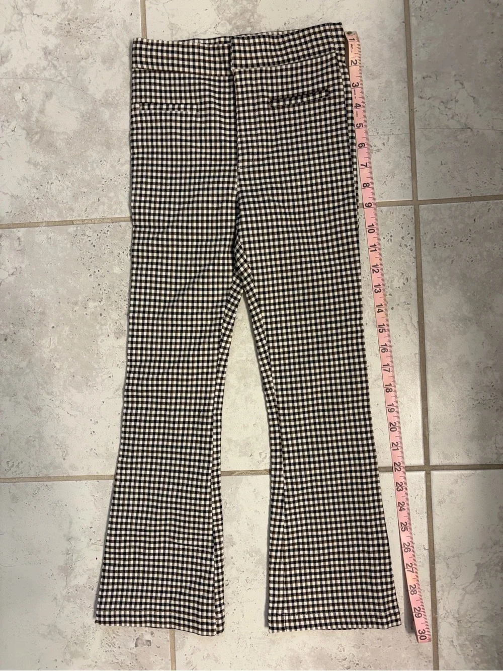 ✨Zara Kids | Girls Brown, Blk, Ivory Gingham Flare Pants | Sz 9 - Picture 4 of 6